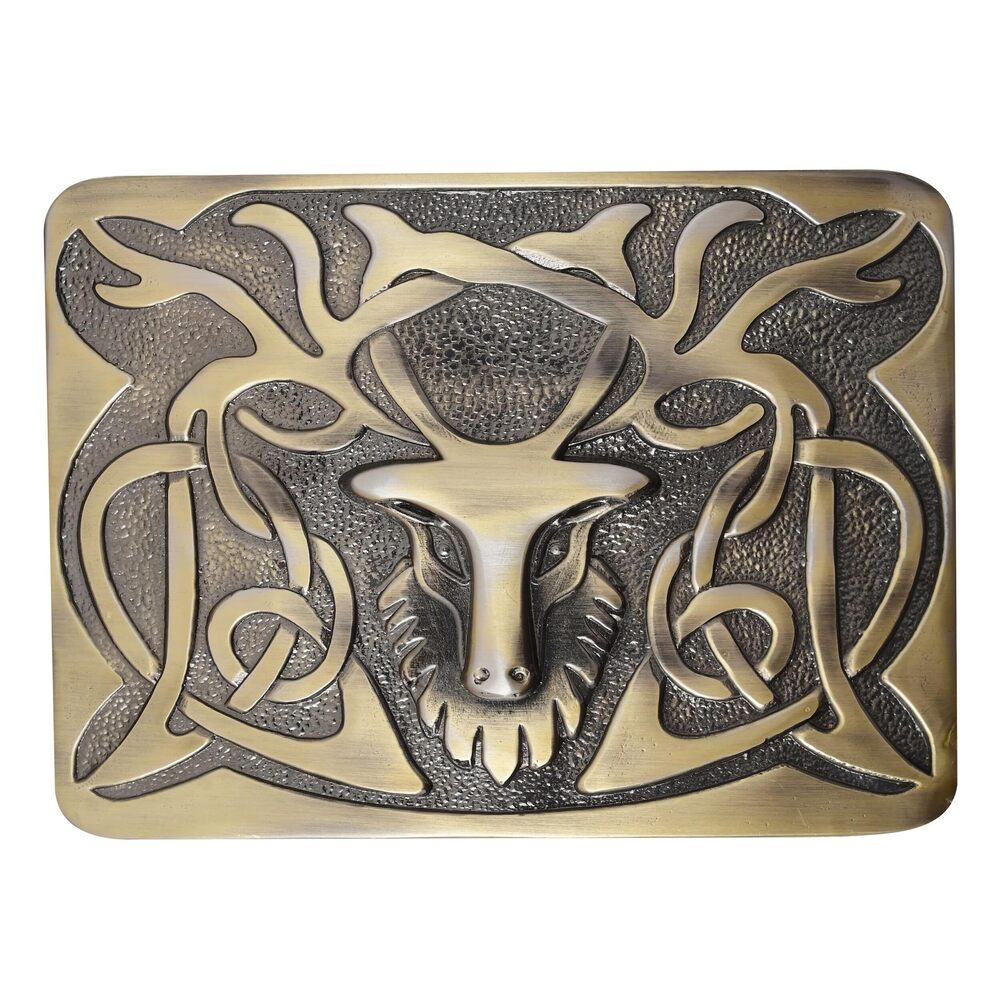4408 Scottish Stag Kilt Belt Buckle – Solid Brass, Traditional Celtic